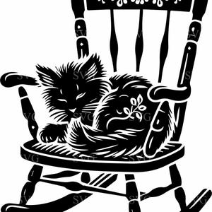 Chaton sur rocking chair SVG, fichier de coupe chat vintage 4, ferme rustique des cliparts pour Cricut & Silhouette