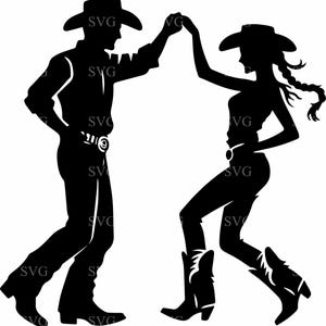 8 Cowboy e Cowgirl che ballano in formato SVG, 8 Silhouette di danza country western, Clipart di coppia di rodeo ranch per Cricut e sublimazione