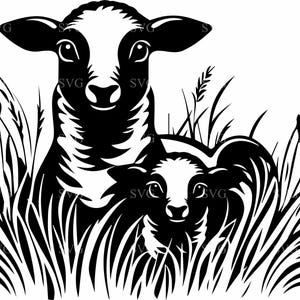 4 boerderij schapen en lamsvlees SVG 4 gesneden bestand, rustiek land dier silhouet, weilandscène voor DIY Crafting