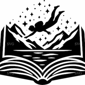 4 Adventure Book SVG, Fantasy Reading Cut File, Explore Mountains and Ocean Silhouette for Cricut & Laser Projects