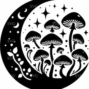5 Mond und Pilze SVG 5 Cut File - Verzauberte Celestial Silhouette Clipart - Mystische Nacht Design für Cricut