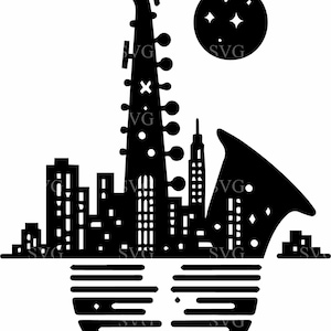 4 Arquivo de corte SVG 4 de música de saxofone, silhueta de instrumento musical, clipart de banda de jazz para artesanato DIY