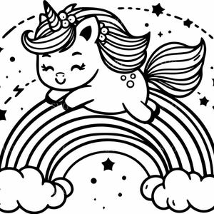 Licorne sur fichier coupe arc-en-ciel SVG 4, adorable licorne kawaii avec des étoiles et des nuages, clipart magique pour travaux manuels