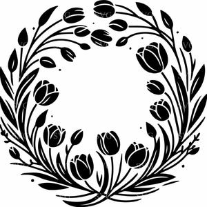 8 Tulpen-Kranz SVG 8 Schnitt-Datei, Blumenrahmen Clipart, Frühlings-Blumen-Silhouette für Cricut & DIY Handwerk