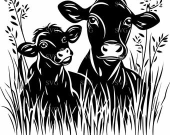 4 Cow and Calf Silhouette SVG, Farm Animal Clipart (Digital Download)