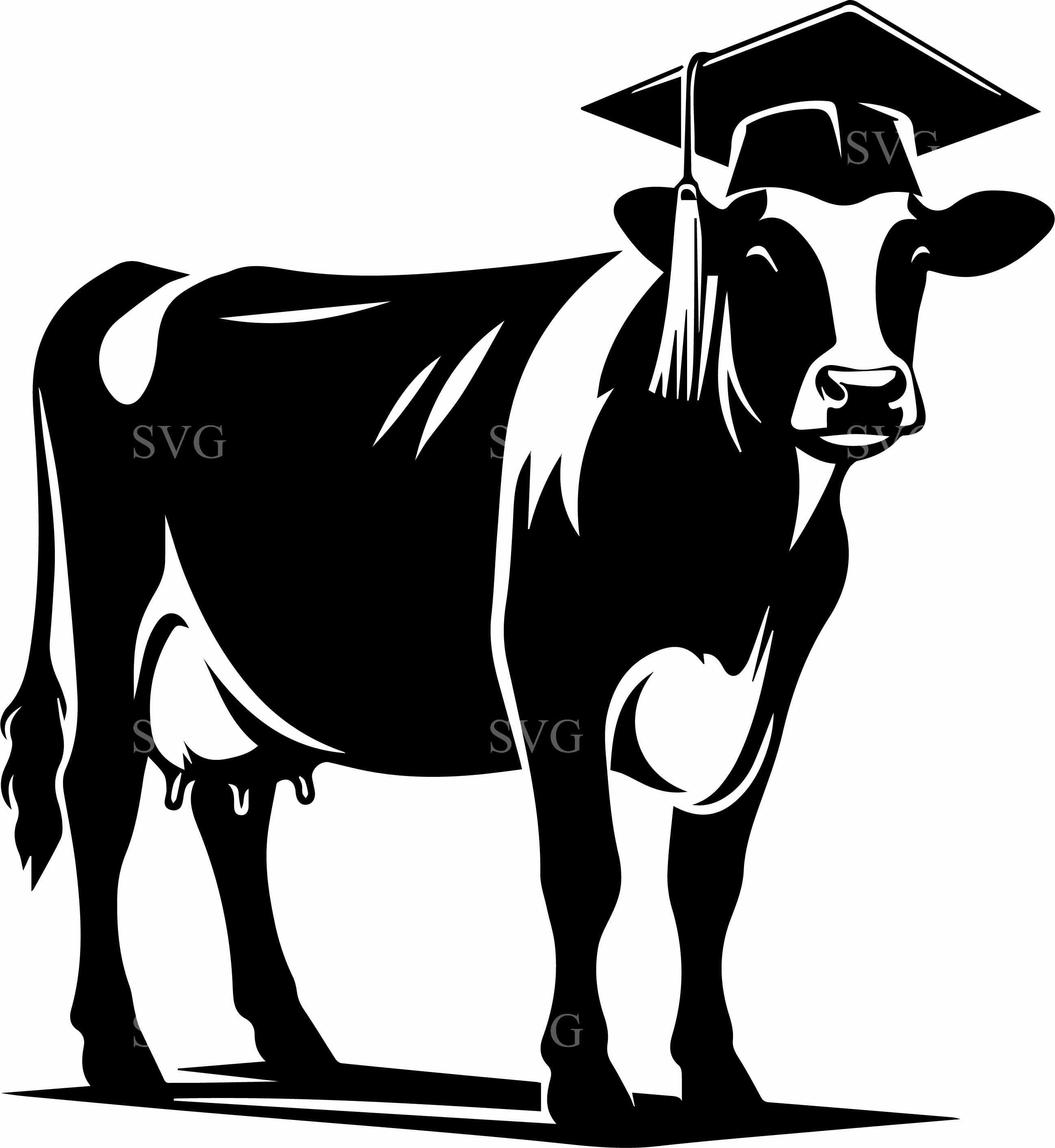 7 Graduation Cow SVG Cut File Academic Cap Farm Animal Silhouette ...