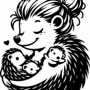 8 archivos SVG de erizos mamá y bebés / 8 imágenes prediseñadas de abrazos de animales del bosque / Silueta del Día de la Madre para manualidades con Cricut