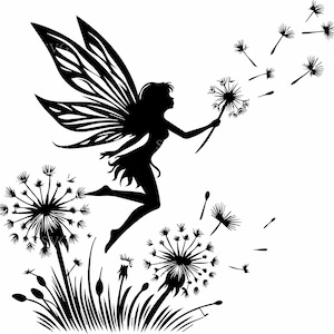 5 Fee Löwenzahn SVG, 5 magische Fee bläst Löwenzahnsamen Schnittdatei, perfekt für Cricut und Silhouette Crafts