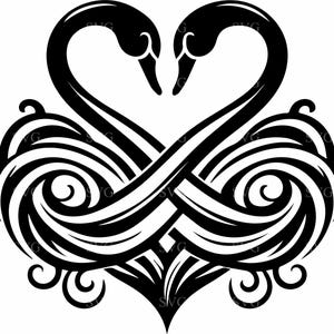 Archivo SVG de corte de 4 corazones de cisne: elegantes pájaros del amor con alas formando un corazón: silueta romántica para manualidades de boda