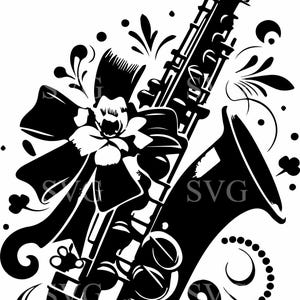 5 Saxophone SVG Cut File, 5 Floral Saxophone Silhouette, Music Clipart with Bow, Cricut, Laser Cut Vector Art