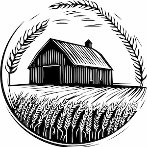 Archivo de corte SVG de 8 escenas de granja / Diseño de círculo de granero rústico / Clipart de campo de trigo campestre para Cricut y Silhouette