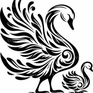 Fichier de coupe SVG 6 cygne fleuri, élégante mère et bébé cygne des cliparts, oiseau décoratif en téléchargement numérique pour Cricut & vinyle