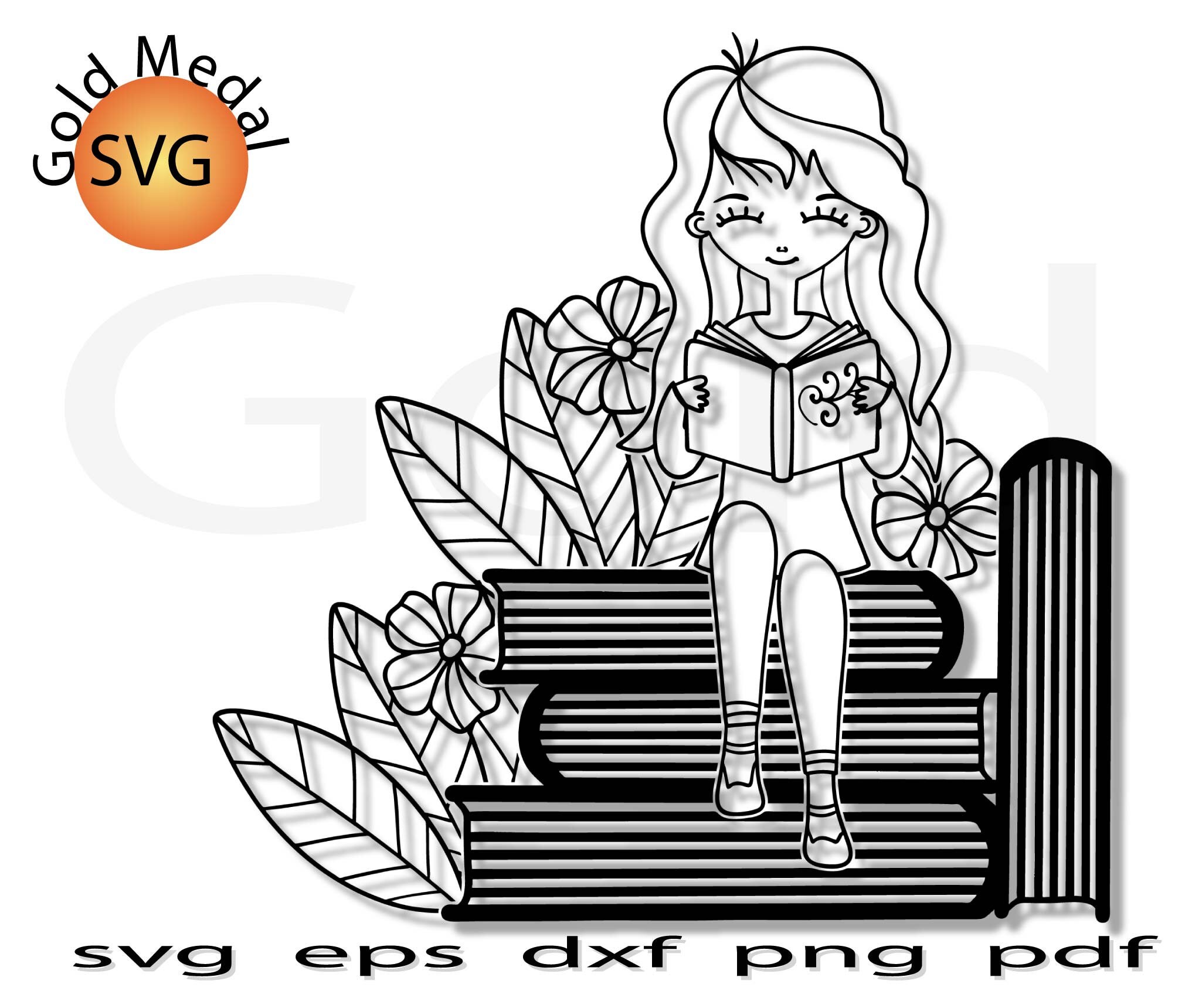 Download Girl With Book Svg Reading Clipart Librarian Cricut Library Etsy