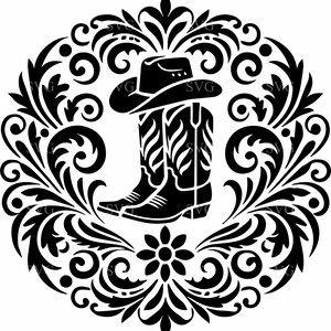 5 chapeau de cowboy western et bottes SVG - fichier de coupe 5 couronne florale western - SVG rustique pour travaux manuels Cricut