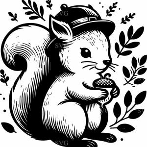 4 Fall Squirrel SVG, 4 Cute Squirrel with Acorn and Hat, Autumn Leaves Cut File for Cricut & Silhouette