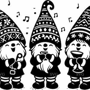 5 gnomi che cantano canti natalizi – 5 gnomi cantanti SVG – Clipart di musica natalizia per Cricut, decorazioni festive, lavoretti invernali