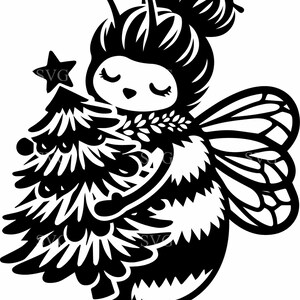 Niedliche Weihnachtsbiene SVG 4 Schnittdatei - Entzückende Fuzzy Biene mit Weihnachtsbaum mit Geschenk - Festliche Urlaub Dekor