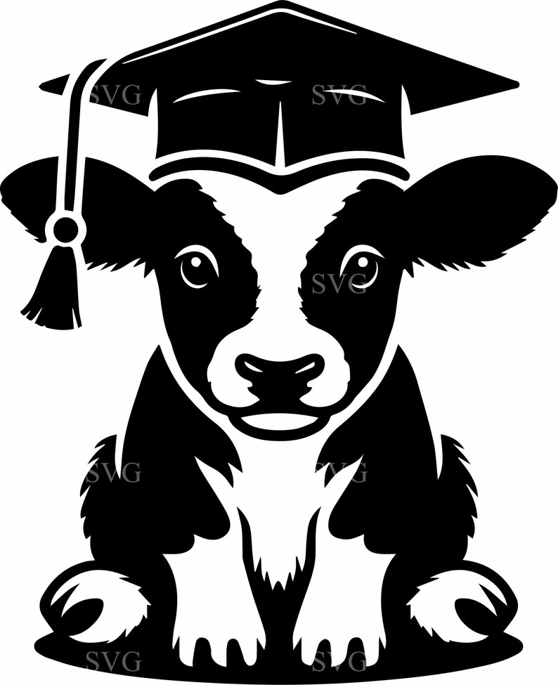 4 Graduation Calf SVG Cut File – Cow With Cap Farm Animal Vector for ...