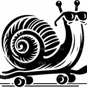 Escargot cool SVG, 6 escargots skateur drôle avec des lunettes de soleil, des cliparts Silhouette de dessin animé, humoristique couper fichier pour Cricut & sublimation