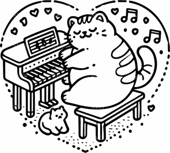 5 Cat Playing Piano SVG – Musical Kitty Heart Design, Cricut File