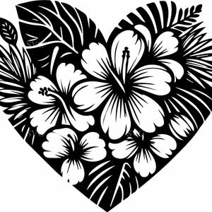 6 SVG de corazones tropicales, 6 archivos de corte de hibisco floral para Cricut y láser, clipart de amor de hojas de verano para manualidades de vinilo