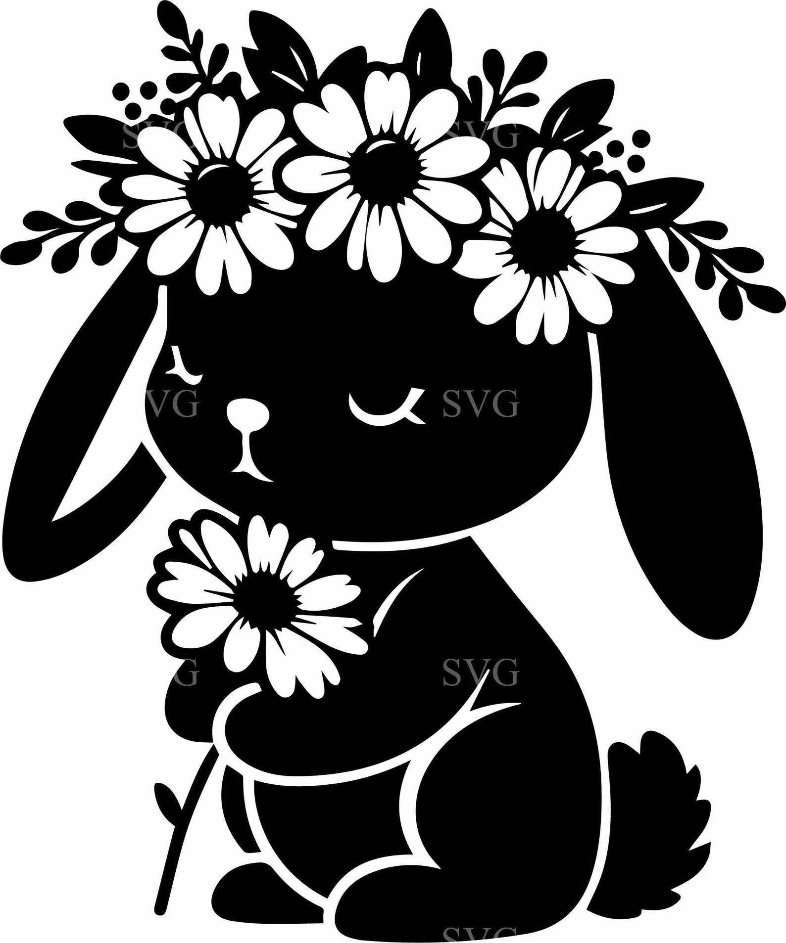 8 Floral Bunny SVG Daisy Rabbit Flower Crown Spring Animal Cut File ...