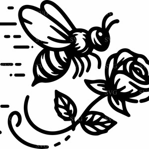 4 Abeille et rose SVG | Lime florale avec abeille volante et rose épanouie pour travaux manuels Cricut | Création clipart jardin nature