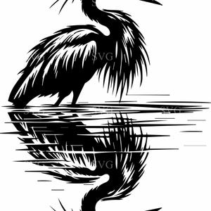 Airone SVG 4 Cut File / Elegante airone con riflesso nell'acqua / Uccello selvatico SVG per Cricut e Silhouette