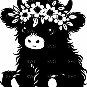 10 schattige koe gesneden SVG-bestand, baby koe met bloem kroon silhouet, boerderij dieren clipart voor Cricut en lasersnijprojecten