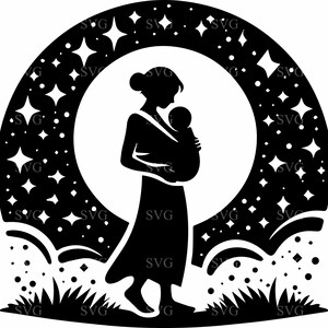4 母親と赤ちゃんの月の SVG | Cricut 用の天体ママのシルエット | ビニール カッティング用の心温まる夜空のデザイン