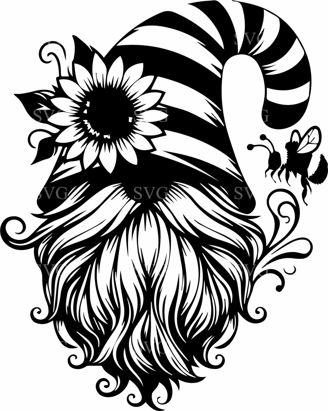 Summer Gnome SVG, 4 Gnome With Sunflower and Bee, Cute Garden Cut File ...