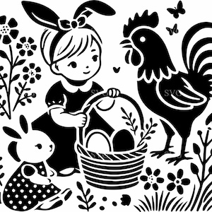 7 animaux de la ferme de Pâques SVG - 7 fichiers de coupe panier lapin, agneau et poussin - printemps Clipart pour travaux manuels Cricut, cartes et décoration