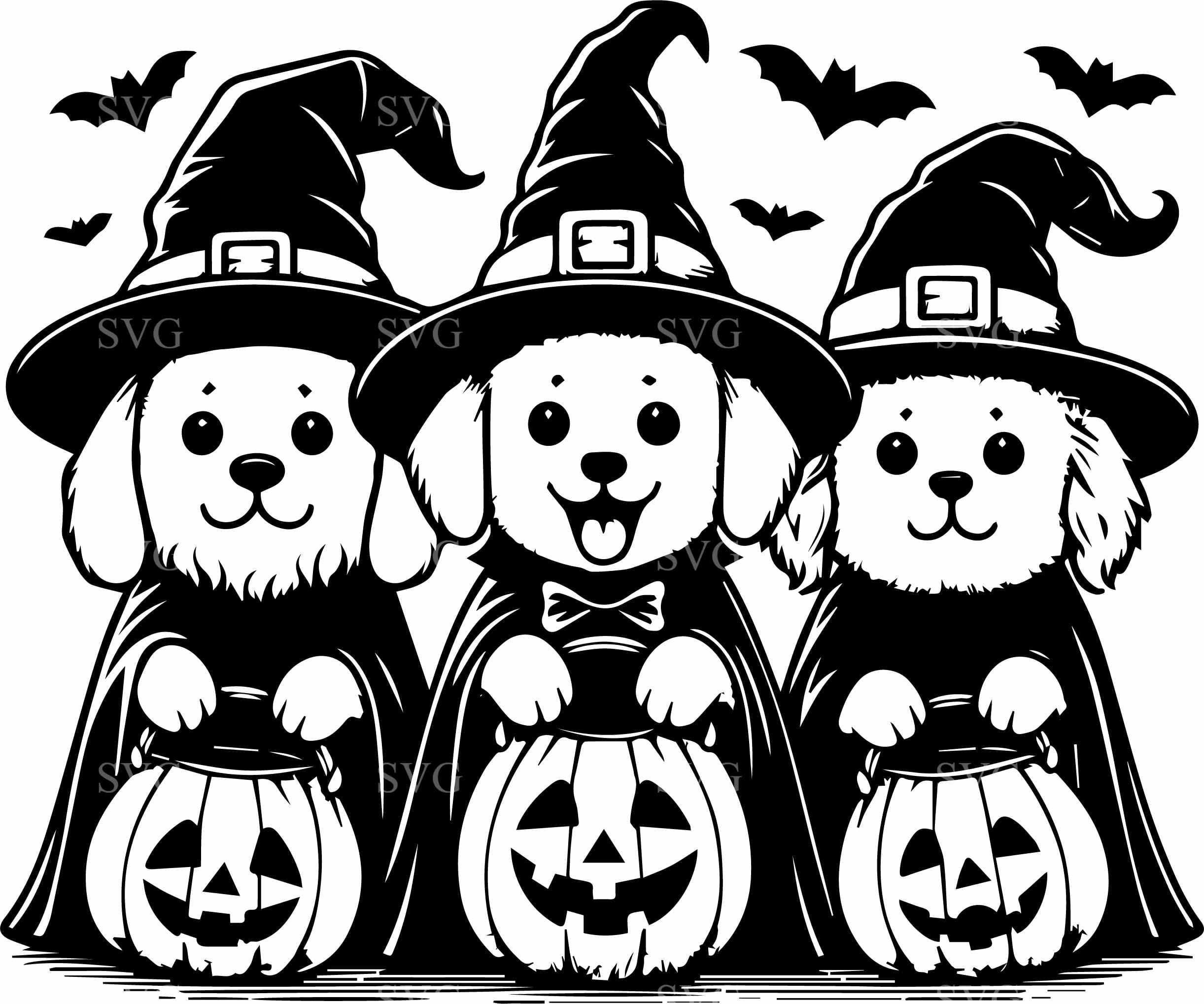 4 Halloween Dog SVG, Witch & Ghost Costumes, Cricut Silhouette Cut File ...