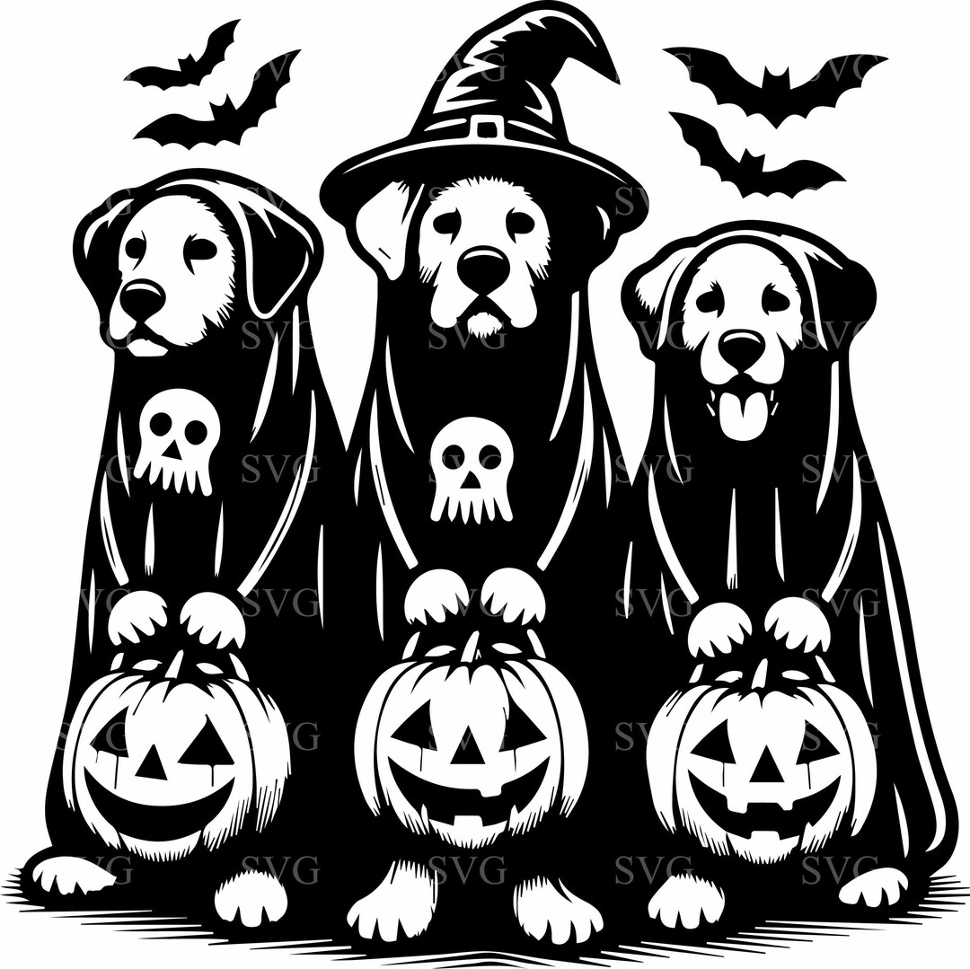 6 Halloween Dog SVG, Ghost Dogs With Pumpkins Cut File for Cricut and ...