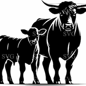 Bovins Angus SVG coupe, 7 cliparts animaux de la ferme, Silhouette de vache et de veau, vecteur de la vie au ranch, Cricut, gravure laser