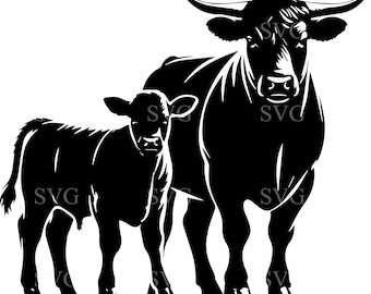 Angus Cattle SVG Cut Files, 7 Farm Animal Clipart, Cow and Calf Silhouette, Ranch Life Vector, Cricut, Laser Engraving