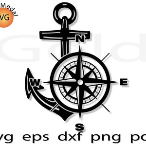 Boussole ancre svg scène marin marin pirate rose des vents chemise voile sirène voyage simple nature cliparts vecteur silhouette