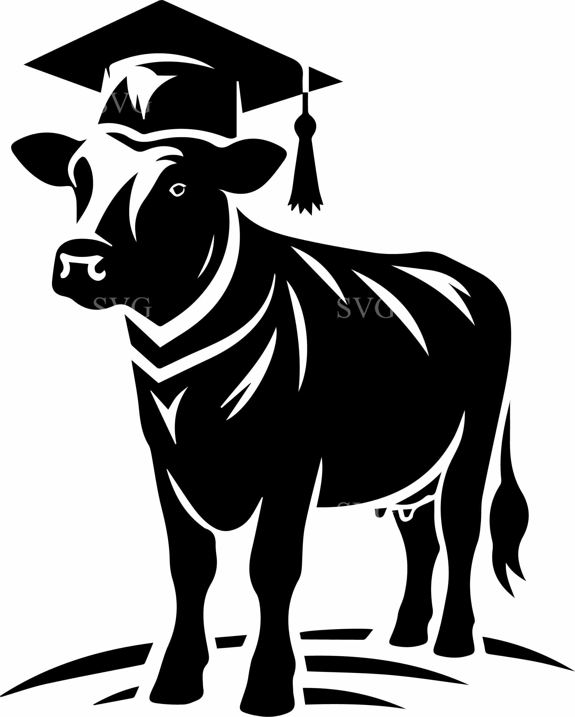 7 Graduation Cow SVG Cut File Academic Cap Farm Animal Silhouette ...