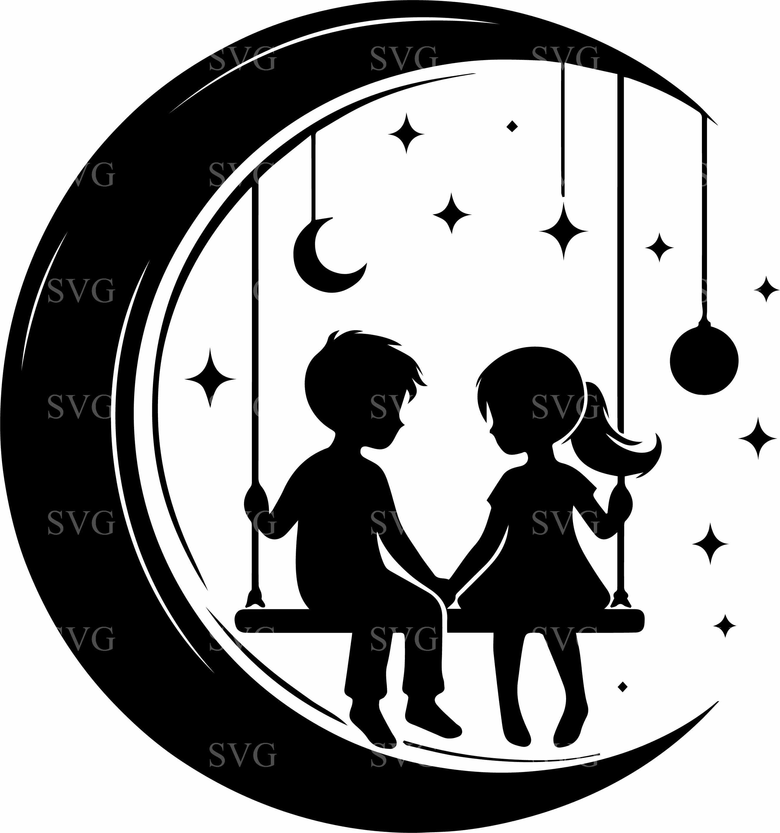 6 Boy and Girl Moon Swing SVG Cut File (digital Download) - Etsy