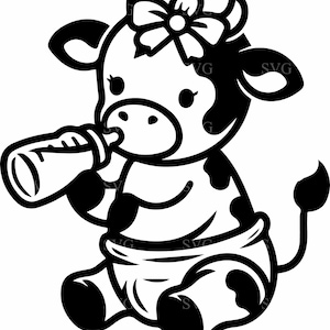5 Arquivo de corte SVG de vaca bebê – clipart fofo de bezerro com mamadeira para decoração de berçário, artesanato para chá de bebê, Cricut e Silhouette