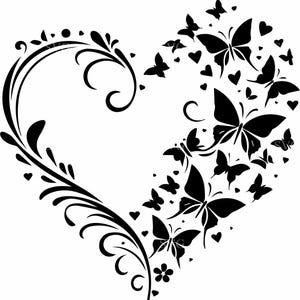 6 coeur papillon SVG, 6 tourbillon floral élégant avec fichier de coupe de papillons volants, parfait pour les travaux manuels Cricut et Silhouette
