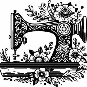 Vintage bloemen naaimachine SVG, 4 ingewikkelde naaien silhouet gesneden bestand, Craft Room Decor SVG voor Cricut & Silhouette