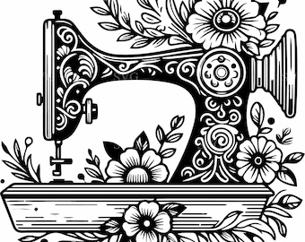 Vintage Floral Sewing Machine SVG, 4 Intricate Sewing Silhouette Cut File, Craft Room Decor SVG for Cricut & Silhouette