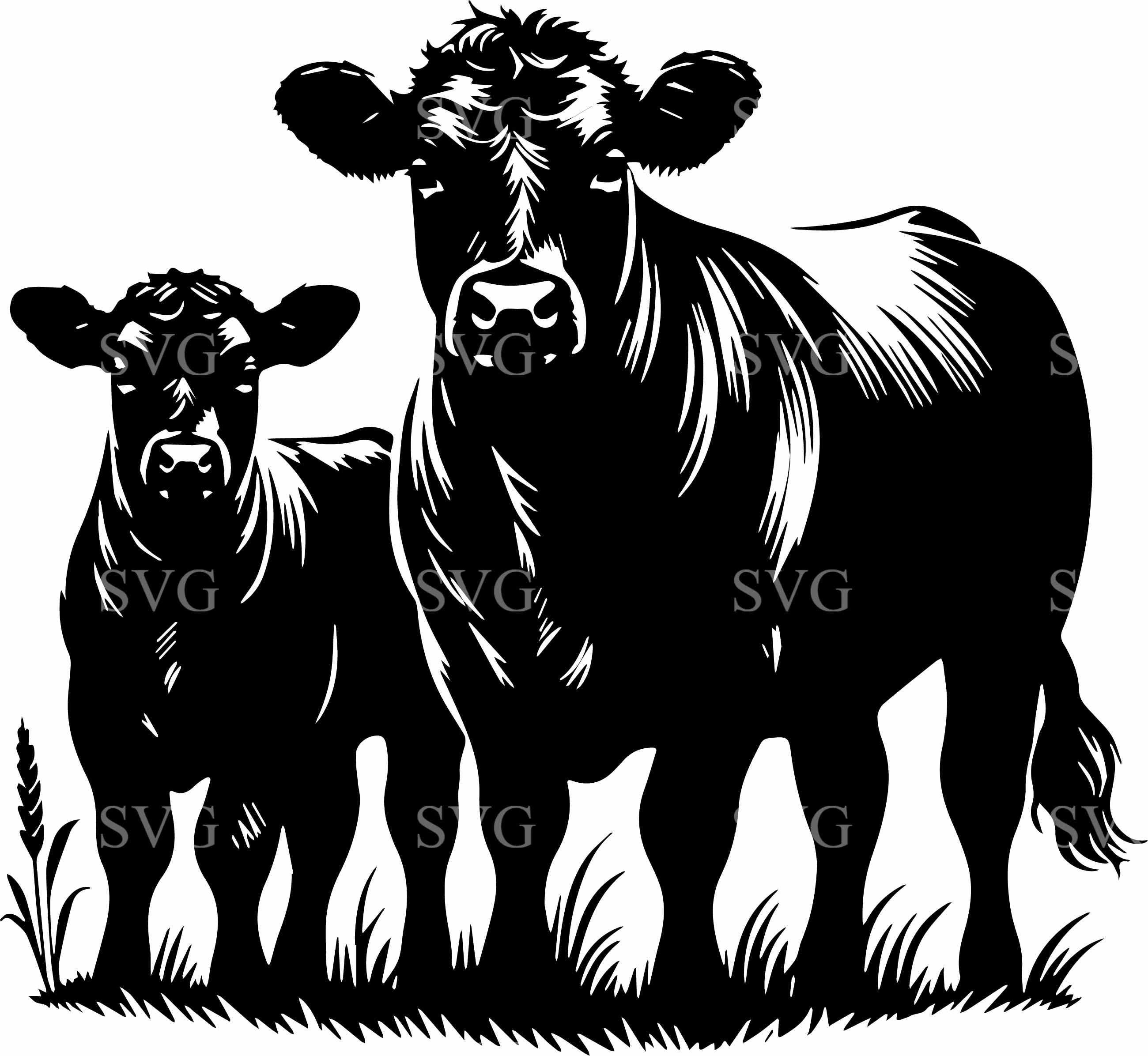 Angus Cow and Calf SVG, 5 Farm Animal Cut File, Rustic Livestock Clipart, Farmhouse Decor, Silhouette Vector Design
