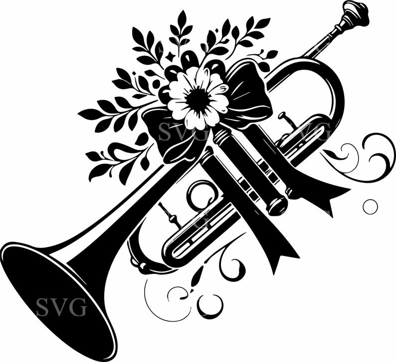 4 Floral Trumpet SVG – Elegant Music Instrument Cut File - Etsy
