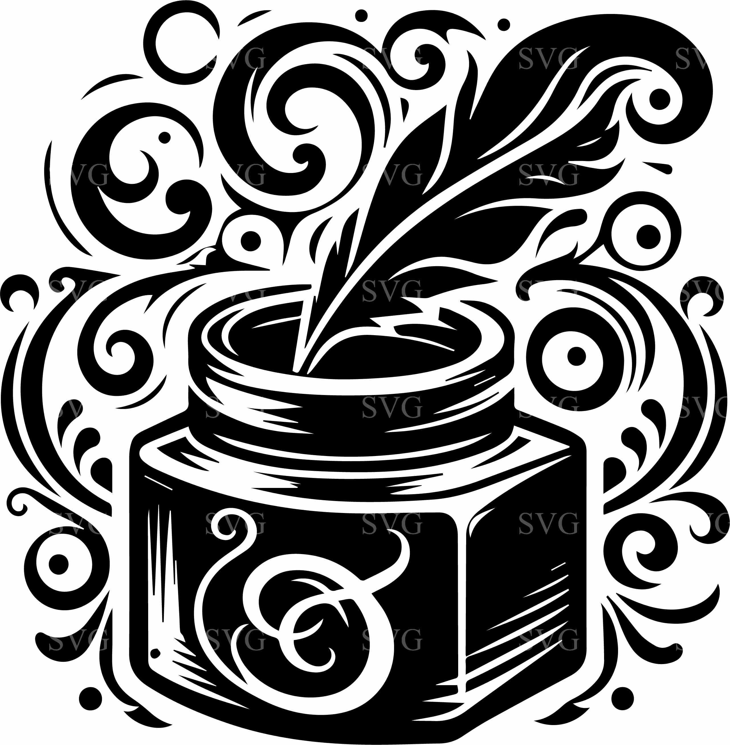 7 Ink Bottle SVG – Quill Pen Cut File – Vintage Writing Writers, Book ...