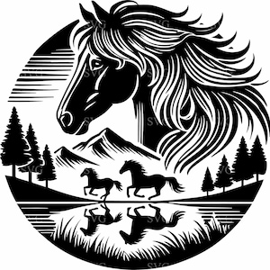 5 chevaux et reflet de la montagne SVG 5 fichier de coupe - cheval majestueux dans la nature - artisanat Cricut rustique bricolage
