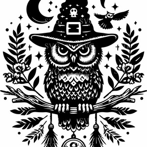 6 heks uil SVG 6 gesneden bestand, griezelige uil clipart, Halloween Mystic Bird silhouet, Cricut vinyl decal, magische uil kunst
