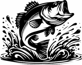 Jumping Bass Fish SVG 3 Cut File - Fishing Art, Angler Clipart for DIY Crafts & Decals