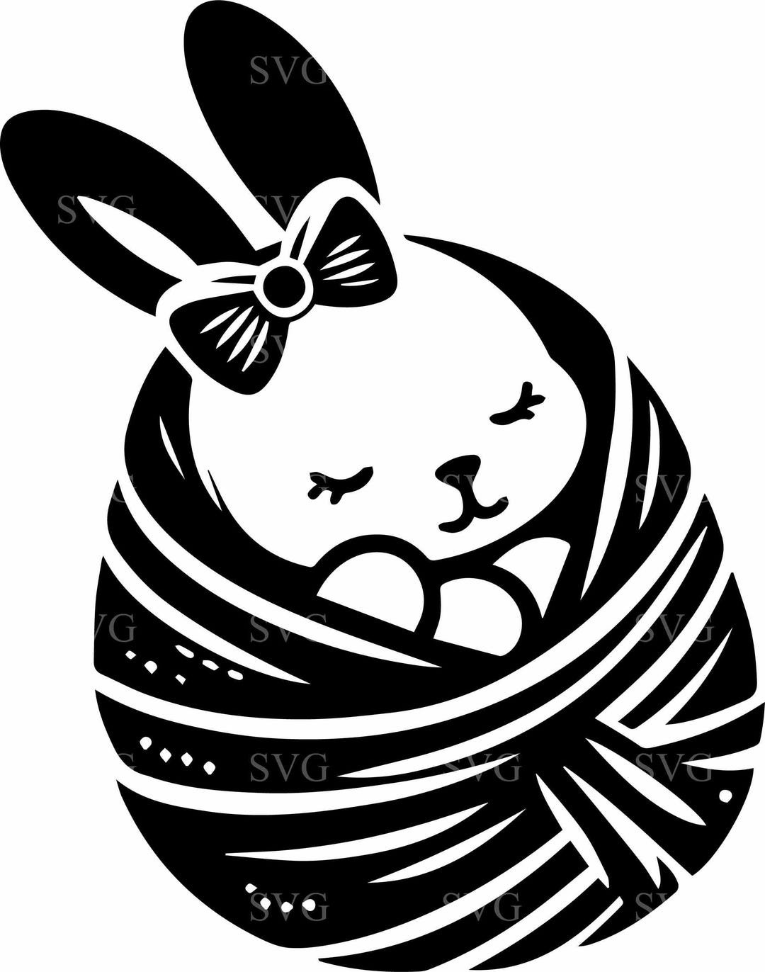 6 Baby Bunny SVG Cut File – Cute Swaddled Rabbit With Bow Clipart ...